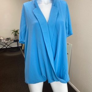 NEW Vince Camuto Notch Collar Wrap Front Top sz 2X NWT Baby Blue